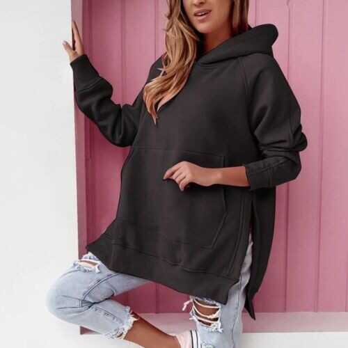 Womens Fleece Hooded Ladies Long Sleeve Zip Up Sweatshirt Pockets Jacket Dress
