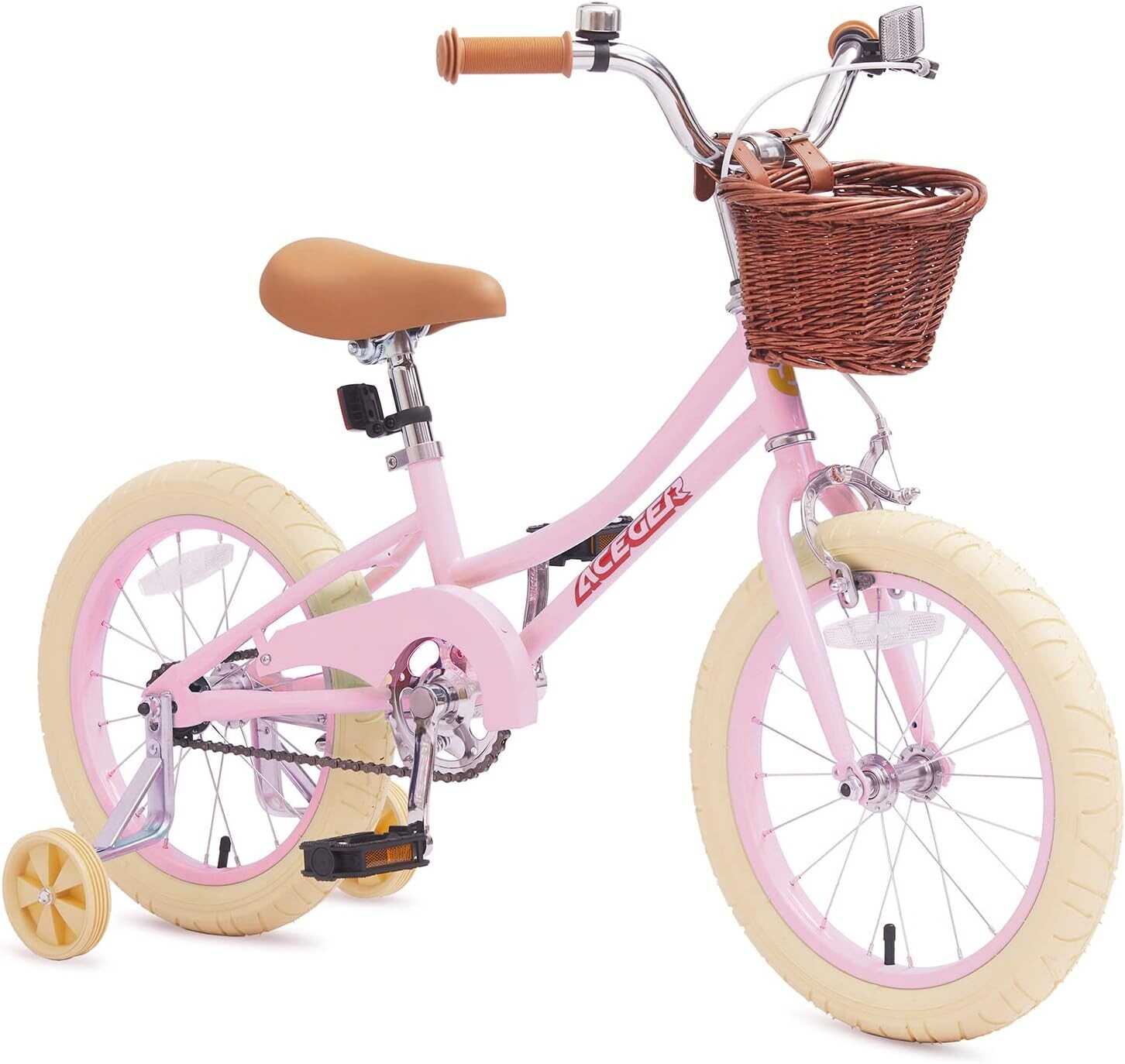 ACEGER Girls Bike with Basket, Kids Bicycle for 3-13 Years, Included Coaster Brake & Caliper Brake, 14 16 18 Inch with Training Wheels, 20 Inch with Kickstand but no Training Wheels