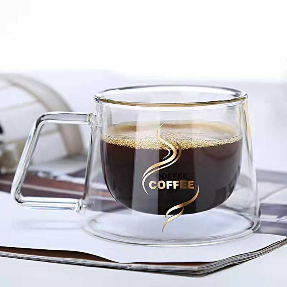 Double Wall Insulated Double Glass Cup with Handle Breakfast Mug Coffee Tea Cup