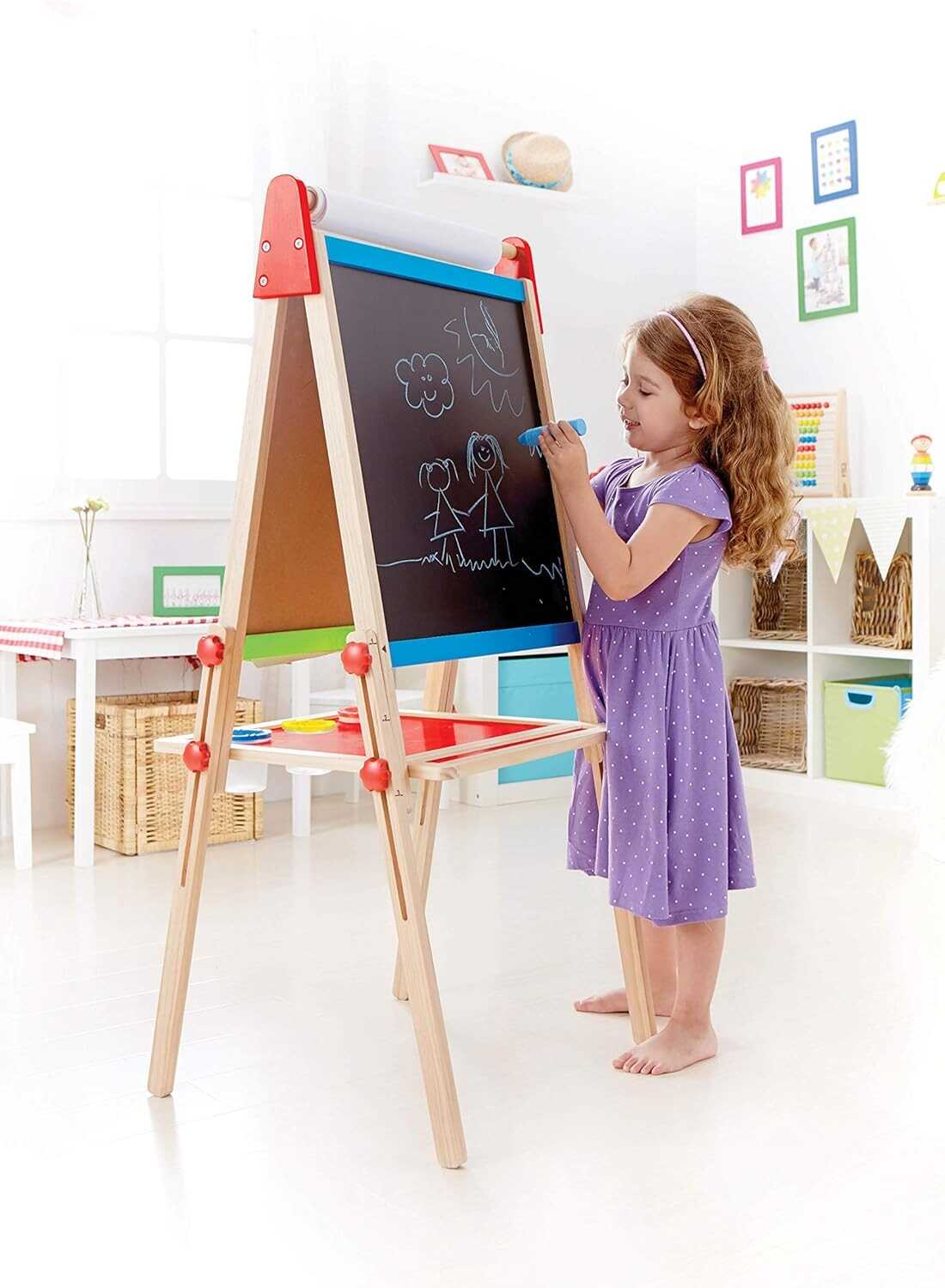 Award Winning Hape All-in-One Wooden Kid's Art Easel with Paper Roll and Accessories Cream, L: 18.9, W: 15.9, H: 41.8 inch