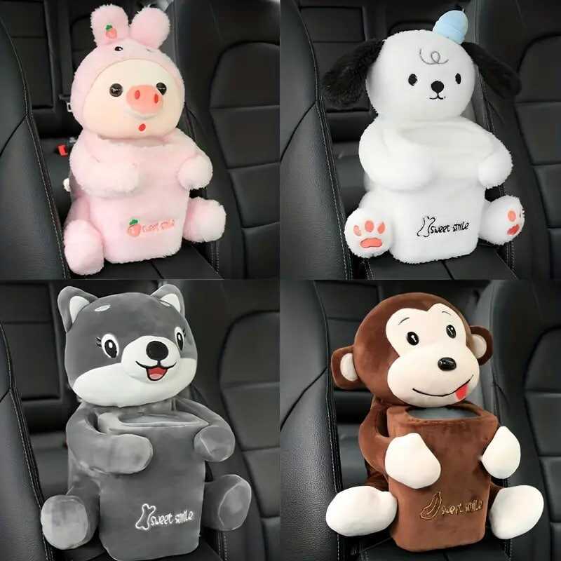 1pc Cute Car Interior Accessory, 2 Functions, 2-in-1 Car Tissue Box, Car Trash Can