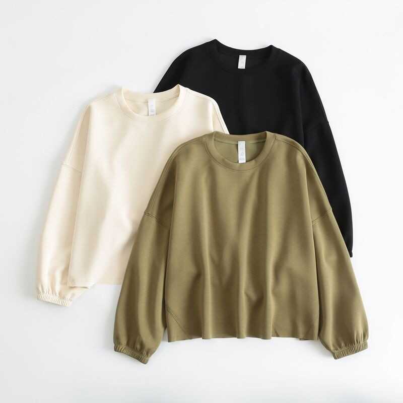 Casual Crewneck Women Sweatshirts Cropped Loose Fit Long Sleeve Workout Tops New