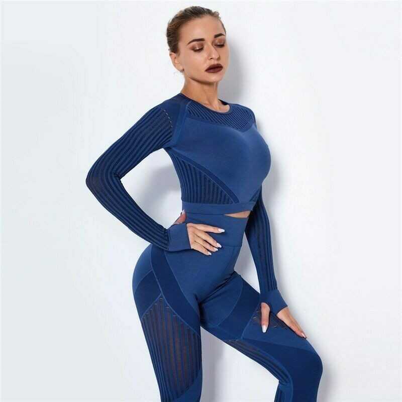 Women Yoga Set Sport Outfits Two 2 Piece Top Bra Leggings Workout Gym Suit Pants