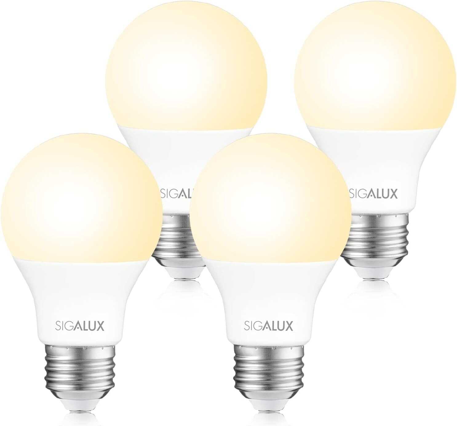 Sigalux LED Light Bulbs 60 Watt Equivalent A19 Standard Light Bulbs 2700K Warm, Non-Dimmable Energy Efficient 9.5W LED Soft White Bulb with E26 Medium Base, 800 Lumens, UL Listed, 4 Packs
