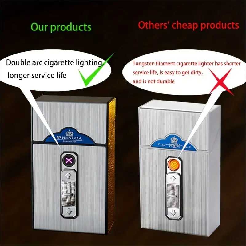 Waterproof Metal Cigarette Case with Double Arc Electronic Lighter and USB Charging