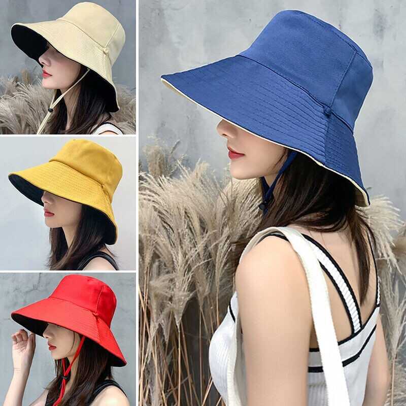 Women Cap Sun Hiking Bucket Hat Foldable Summer Beach Protection Wide Brim New