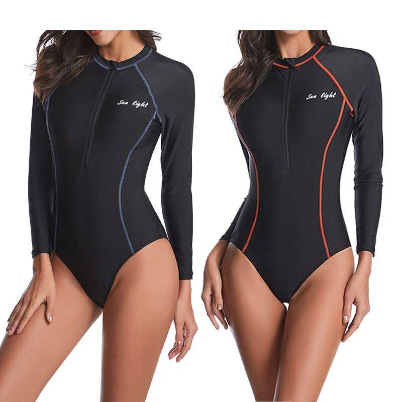 Women's Long Sleeve Rash Guard Swimsuit Surfing One Piece Bathing Suit Swimwear