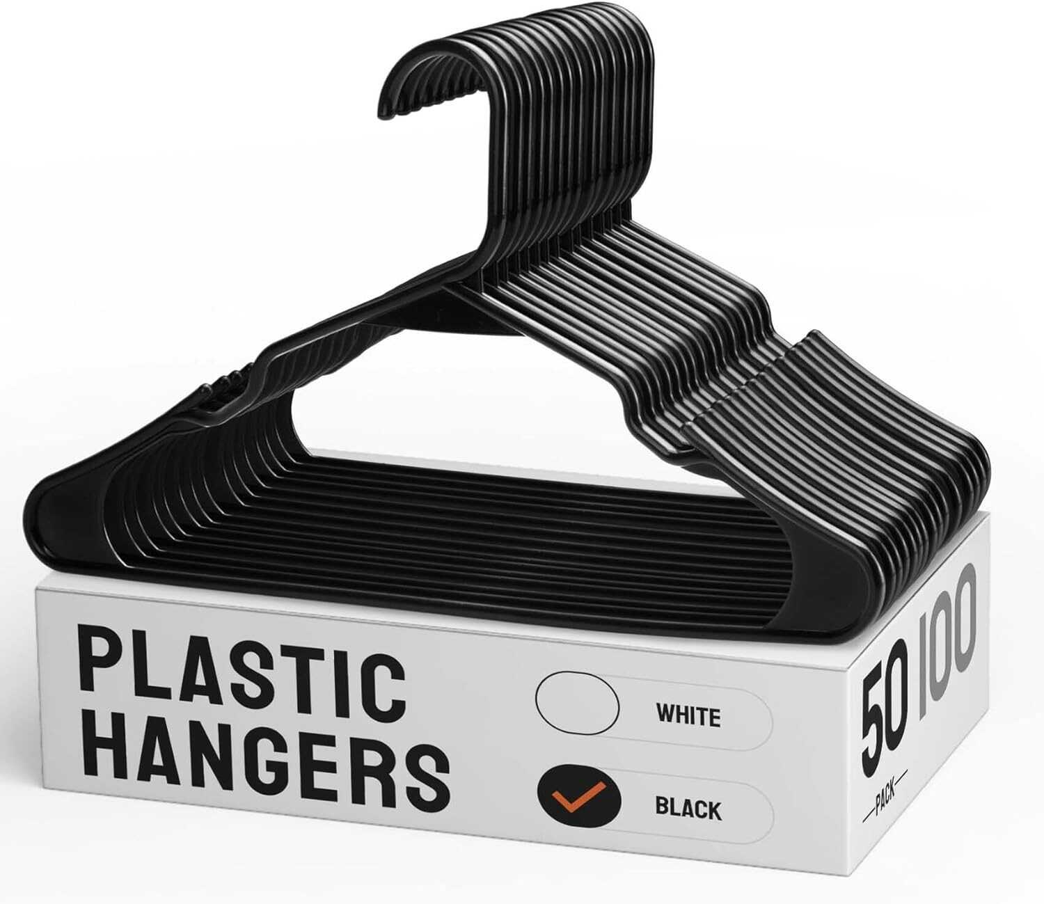 50 Pack Black Plastic Hangers Bulk | 50 100 Pack Available | Clothes Hangers Plastic | Black Hangers Plastic | Lightweight Plastic Hanger as Closet Hangers and Clothing Hangers - Hangers 50 Pack