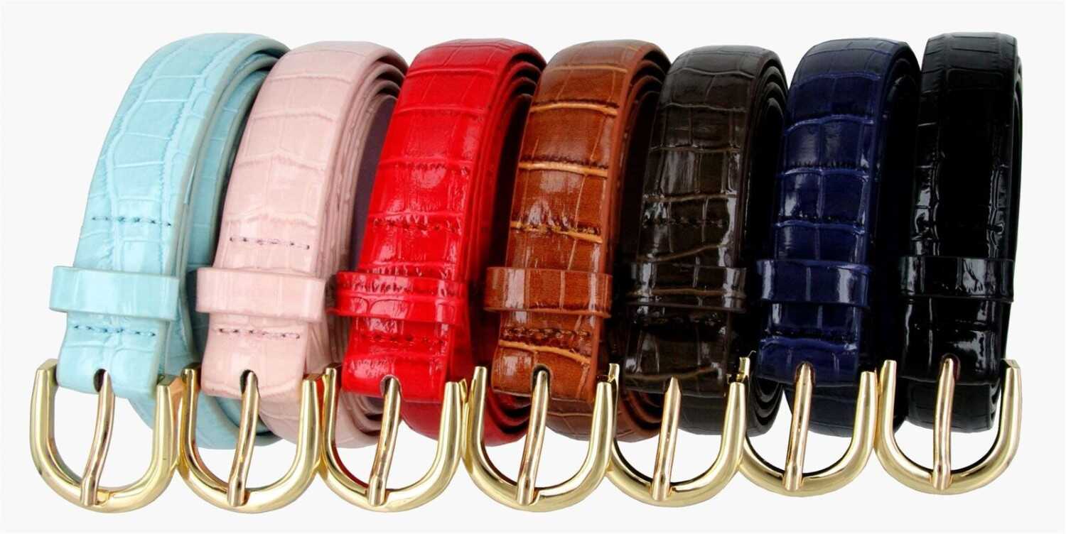 Women's Skinny Thin Alligator Embossed Genuine Leather Belt 1" (25mm) Wide