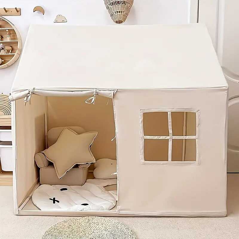 Play Tent with Mat, Star Light Large Kids Playhouse with Windows, Easy to Wash, Indoor and Outdoor Play Tent for Kids, Little Dove Toys for Girls, Neutral Color, 47x40x52