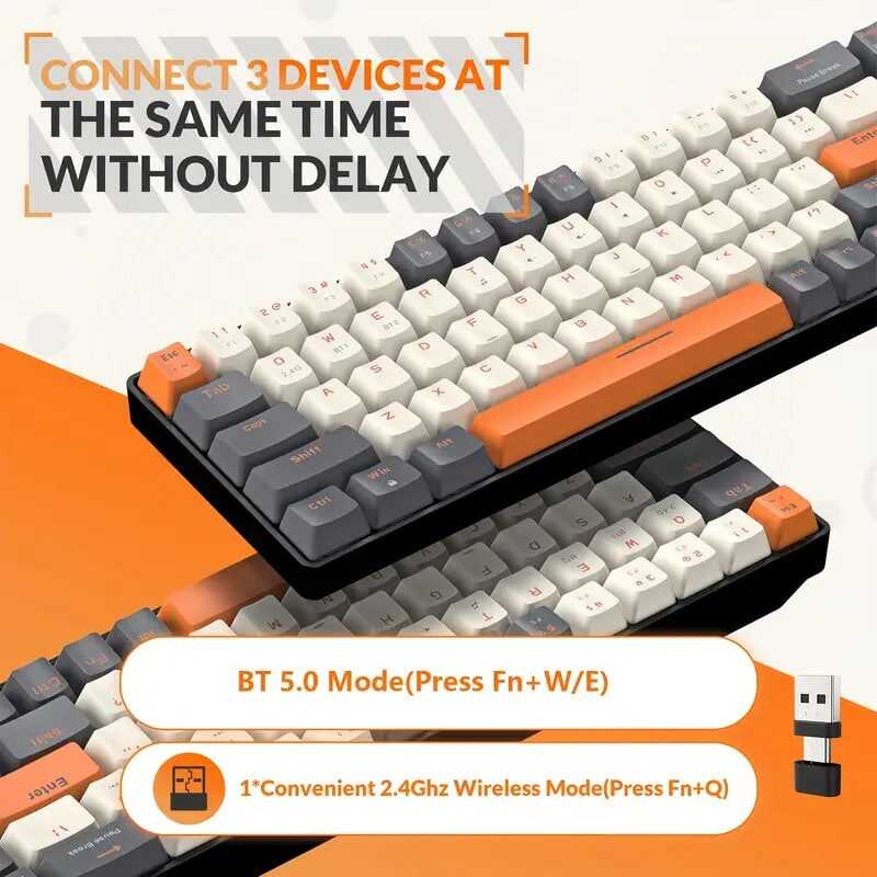 K68 60% Wireless Mechanical Keyboard, Wireless 5.0/2.4GHz With Dual Mode 2-in-1 Receiver, Compact 68-Key Hot Swappable Gaming Keyboard For PC Mac Xbox Smartphone