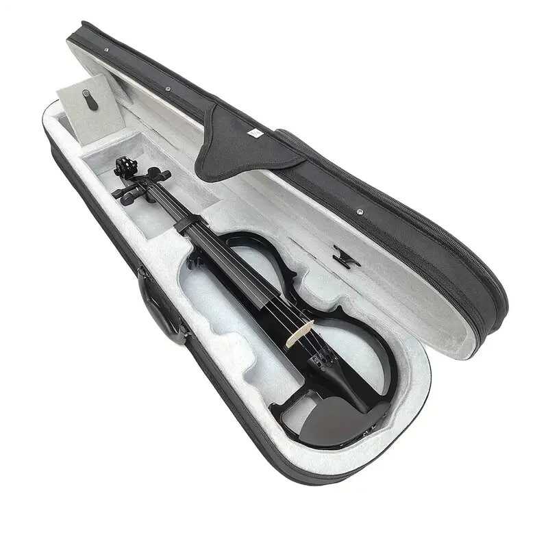 Electric Violin Full Size 4/4, Black Silent Electric Violin, Solid Wood Metallic Electric Fiddle Beginner Kit For Adults Teens