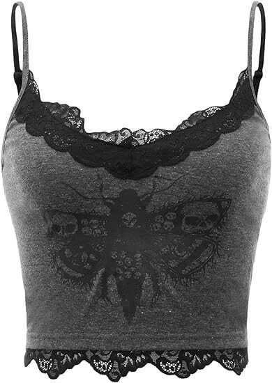 SOLY HUX Women's Y2k Gothic Lace Trim Cami Crop Top Sleeveless Sexy Tank Tops Camisole Clubwear Outfit
