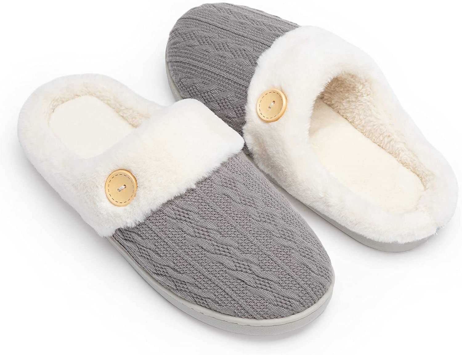 Chantomoo Womens Slipper Warm Comfy Memory Foam House Slippers Knitted Shoes Fau