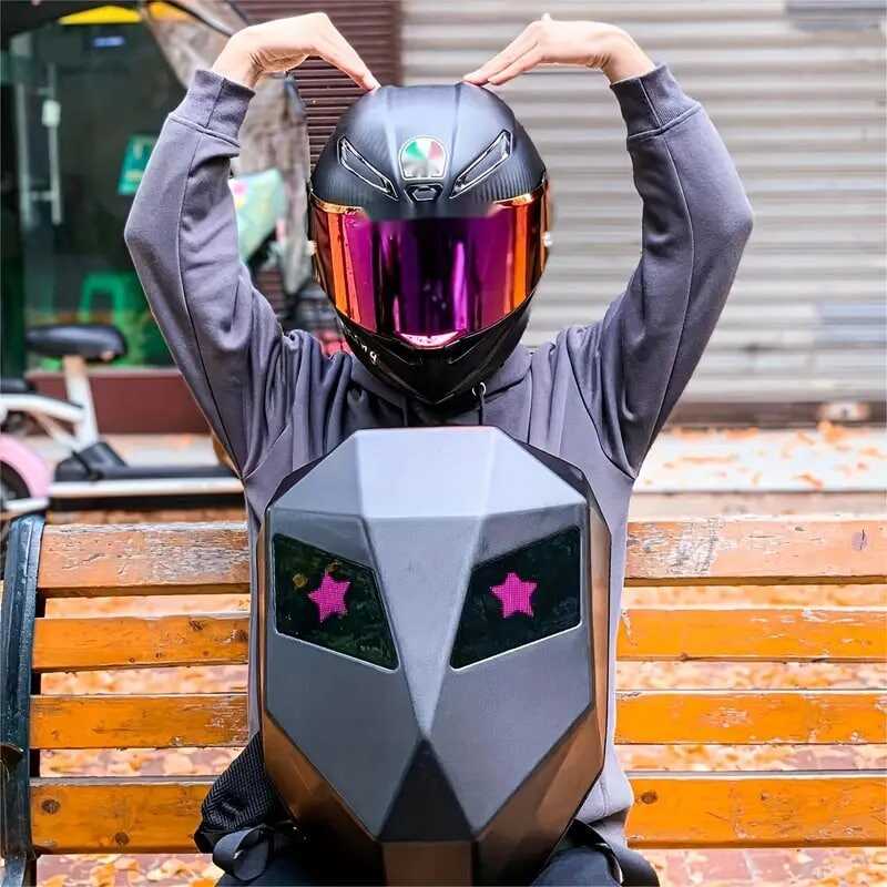 Fashion LED Waterproof Hard Shell Backpack For Motorcycle Bicycle Cycling, Portable Travel Camping Backpack, Gift For Men And Women